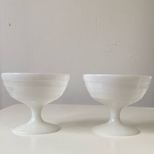 Vintage Platonite Sherbert Dish White Glass Dessert Bowls X2